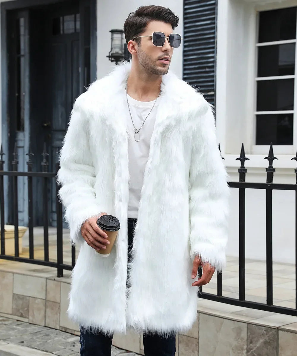 Men's Luxury Faux Fur Winter Coat - Long Sleeve Warm Jacket