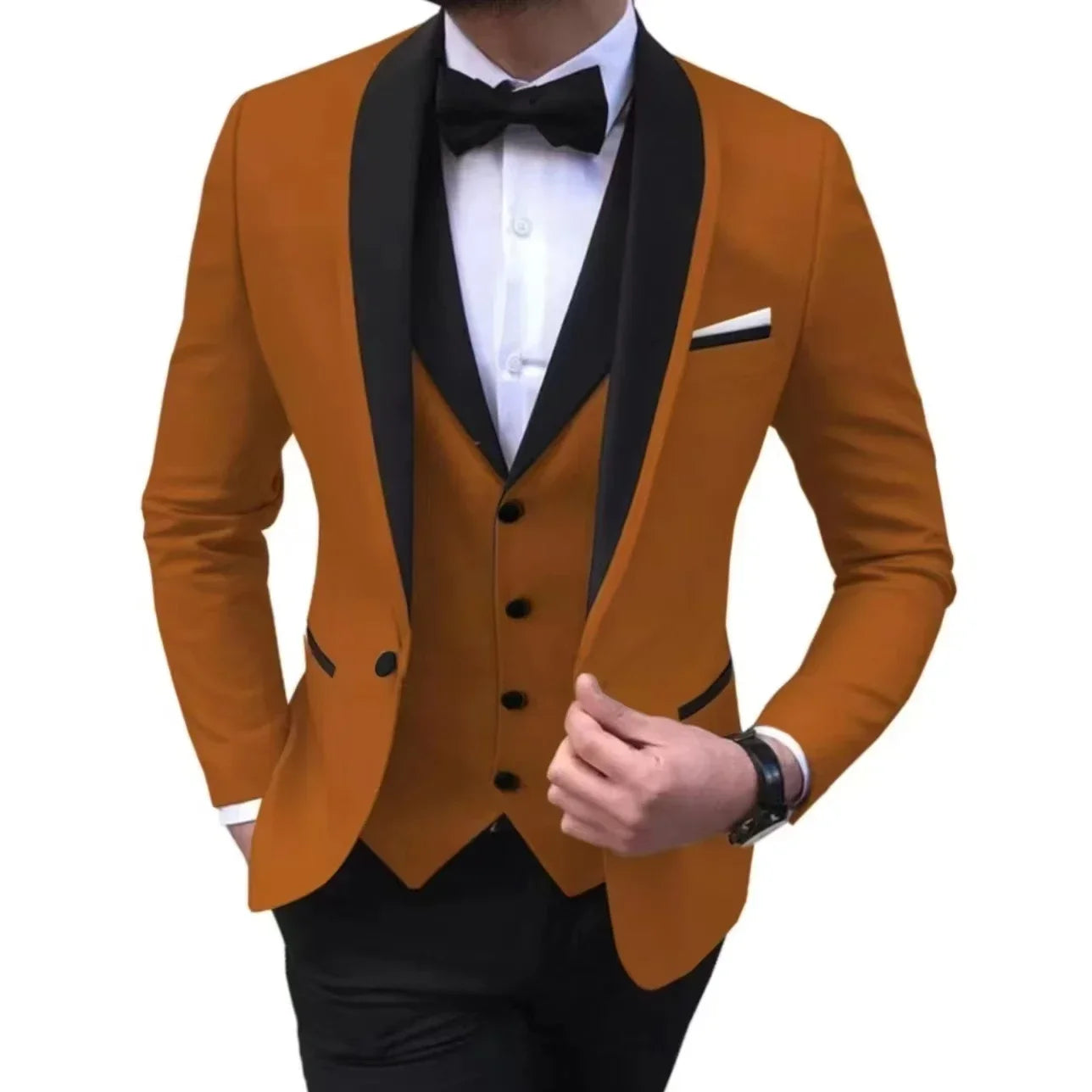 3 Pieces Blazer Vest and Pants Set Lapel Collar Single Breasted High End Men's Clothing Three-piece Groom Suit The Latest