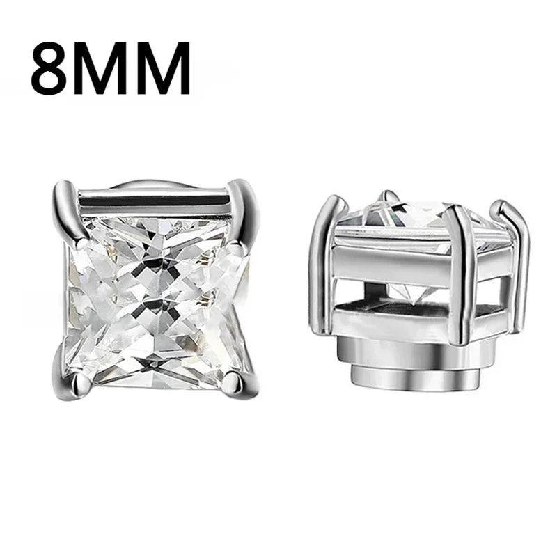 NONECN Crystal Strong Magnetic Ear Stud Clip Earrings - Non Piercing Zircon Punk Round Magnet Jewelry