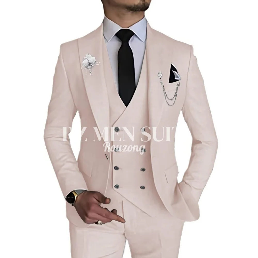 Men's 3 Piece Slim Fit Double Breasted Formal Suit for Wedding Prom Dinner Party