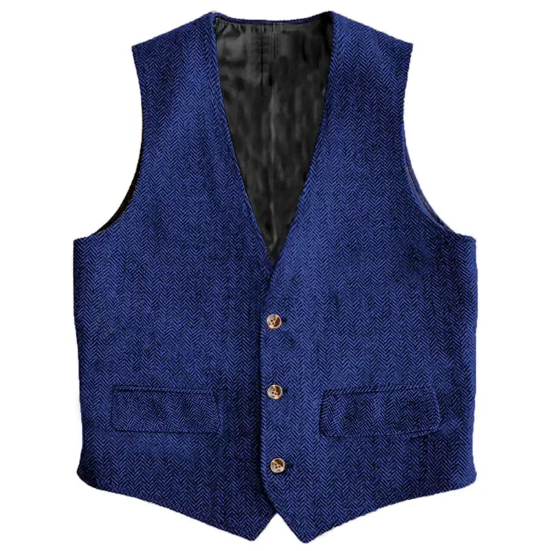 Herringbone Men's Slim-Fit Vest Waistcoat Vintage Regular For Wedding Banquet Work Business Casual Suit Vest