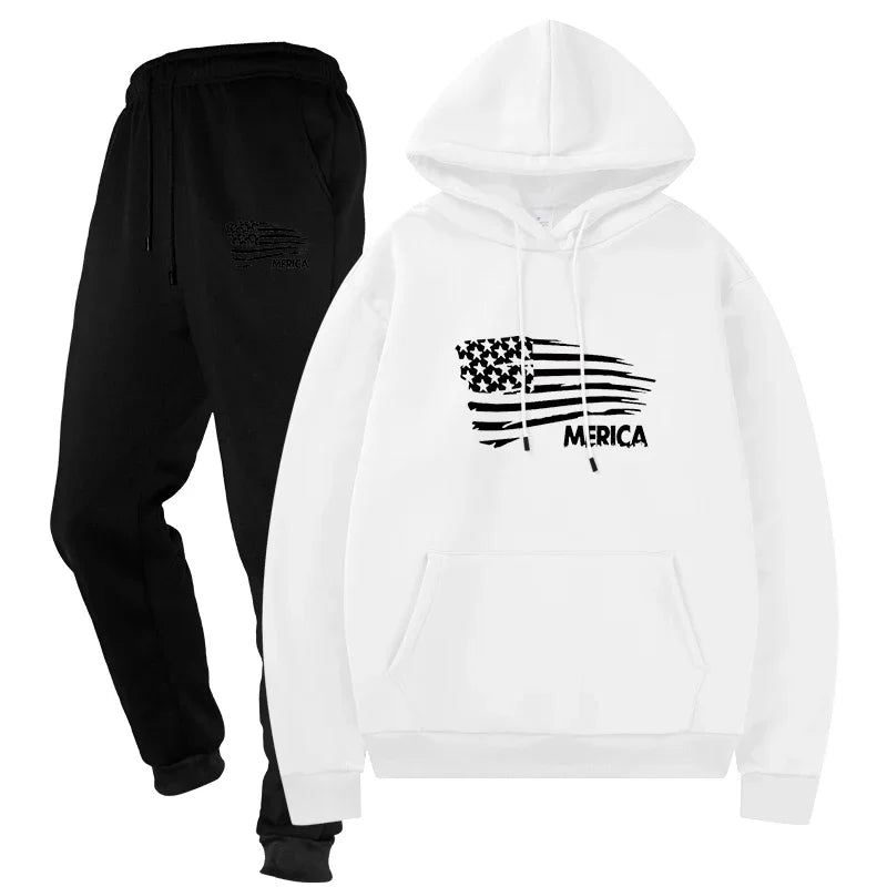 Men's Sweat Suit Sportswear Casual Two - Piece Tracksuit Set Top and Pants Male Streetwear Sporting Suits