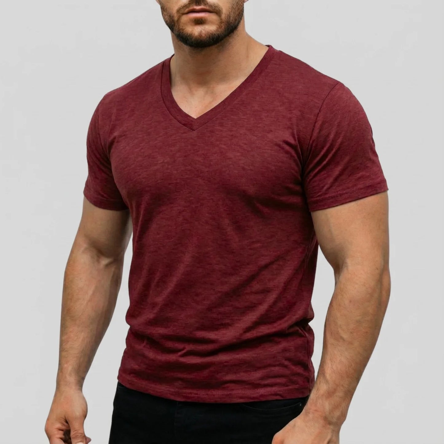 Men's Casual Fashion Simple V-Neck Short Sleeved T-Shirt Summer Comfortable Breathable Versatile Top