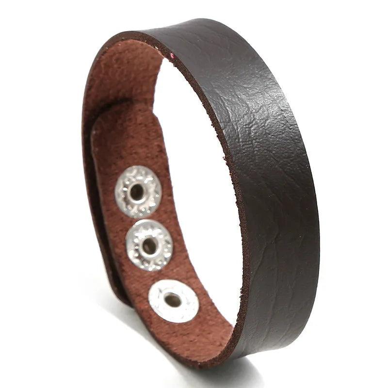 ZORCVENS Vintage Irregular Genuine Leather Bracelet - Unisex Wide Brown Cuff Wrap Punk Wristband