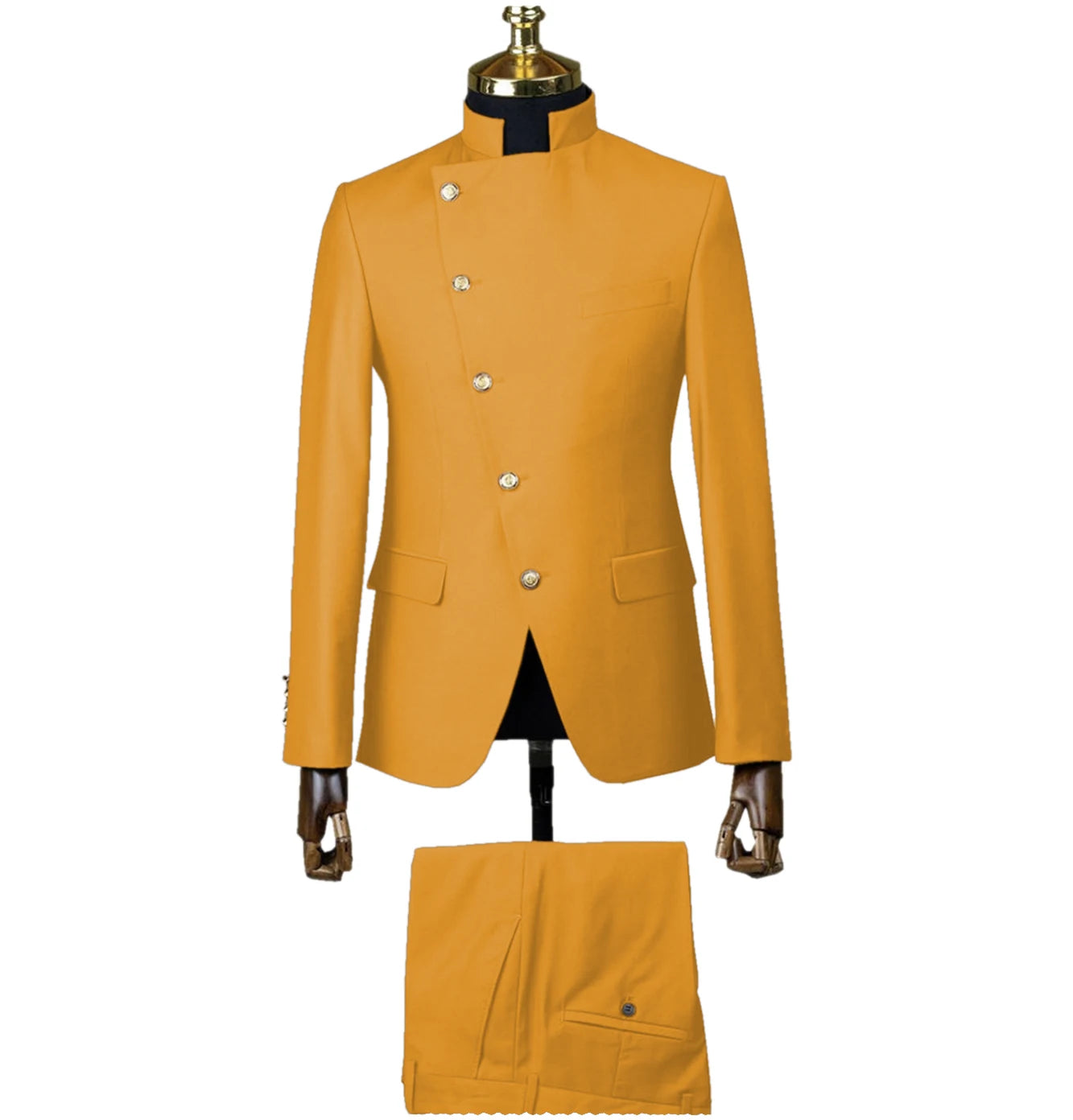 Men's East Style Slant-Breasted Slim Fit Suit Formal Indian Middle Stand-Up Collar