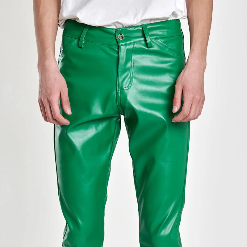 Men's Slim Fit Faux Leather Pants - Motorcycle Style Trousers