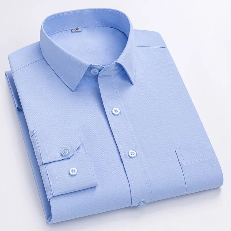 Men's Formal Shirt Long Sleeve  Solid Color Striped Pocket Fashion Business Office Professional Wear Social White Shirt