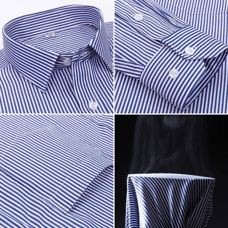 Men's Formal Shirt Long Sleeve  Solid Color Striped Pocket Fashion Business Office Professional Wear Social White Shirt