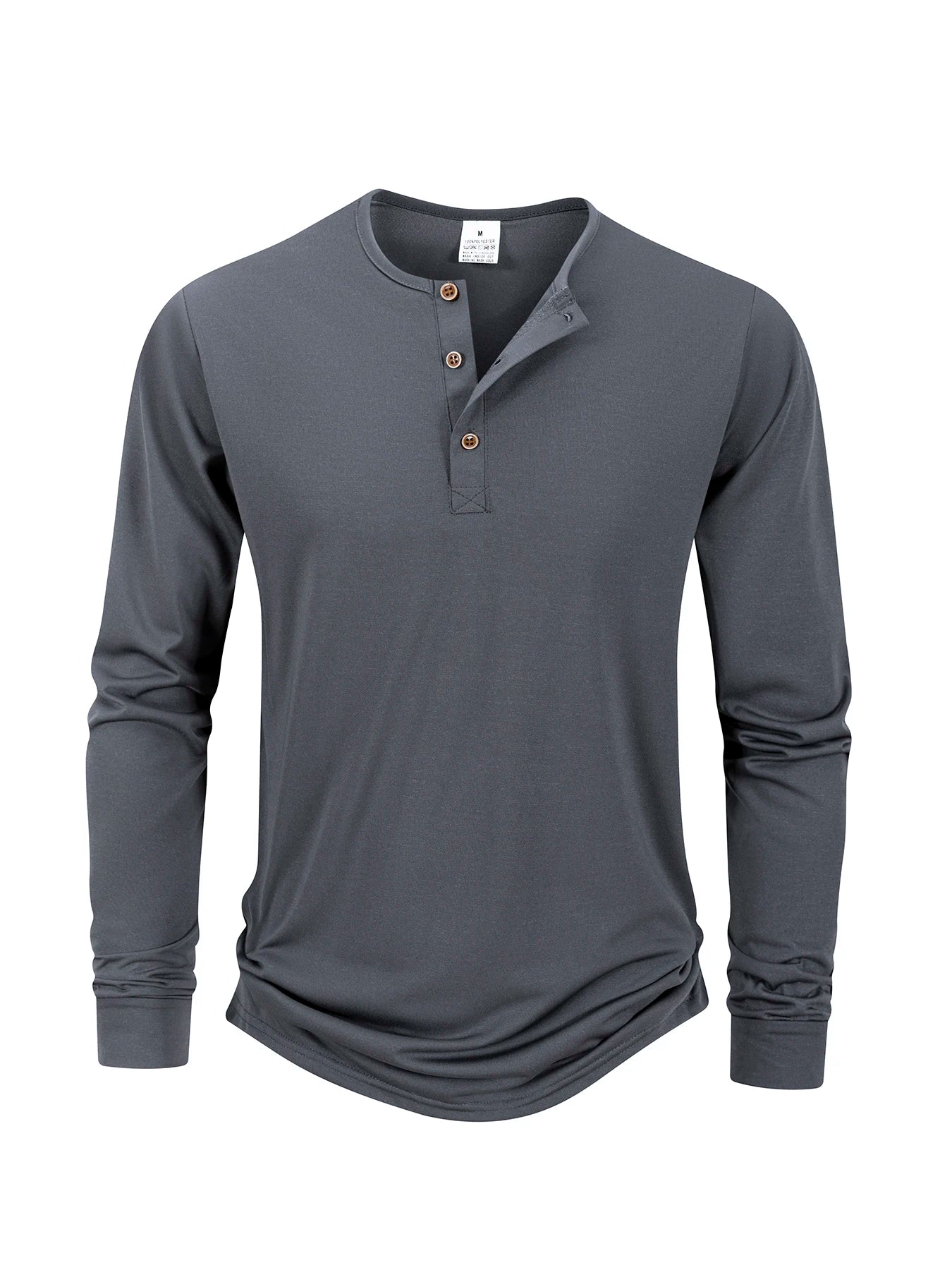 Men's T Shirt Autumn Button Long Sleeve Henley Neck Solid Color Casual Breathable Versatile Slim T-Shirts