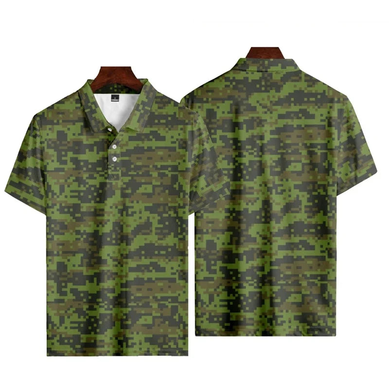 No Brand Casual Camo 3D Printed Polo Shirt For Men - Breathable Polyester Streetwear Polo Top