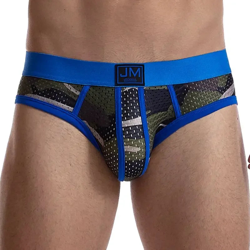 JOCKMAIL Men's Low-Rise Mesh Briefs - Breathable Nylon Camouflage Underwear