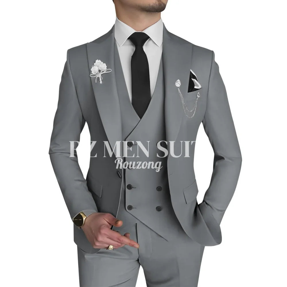 Men's 3 Piece Slim Fit Double Breasted Formal Suit for Wedding Prom Dinner Party