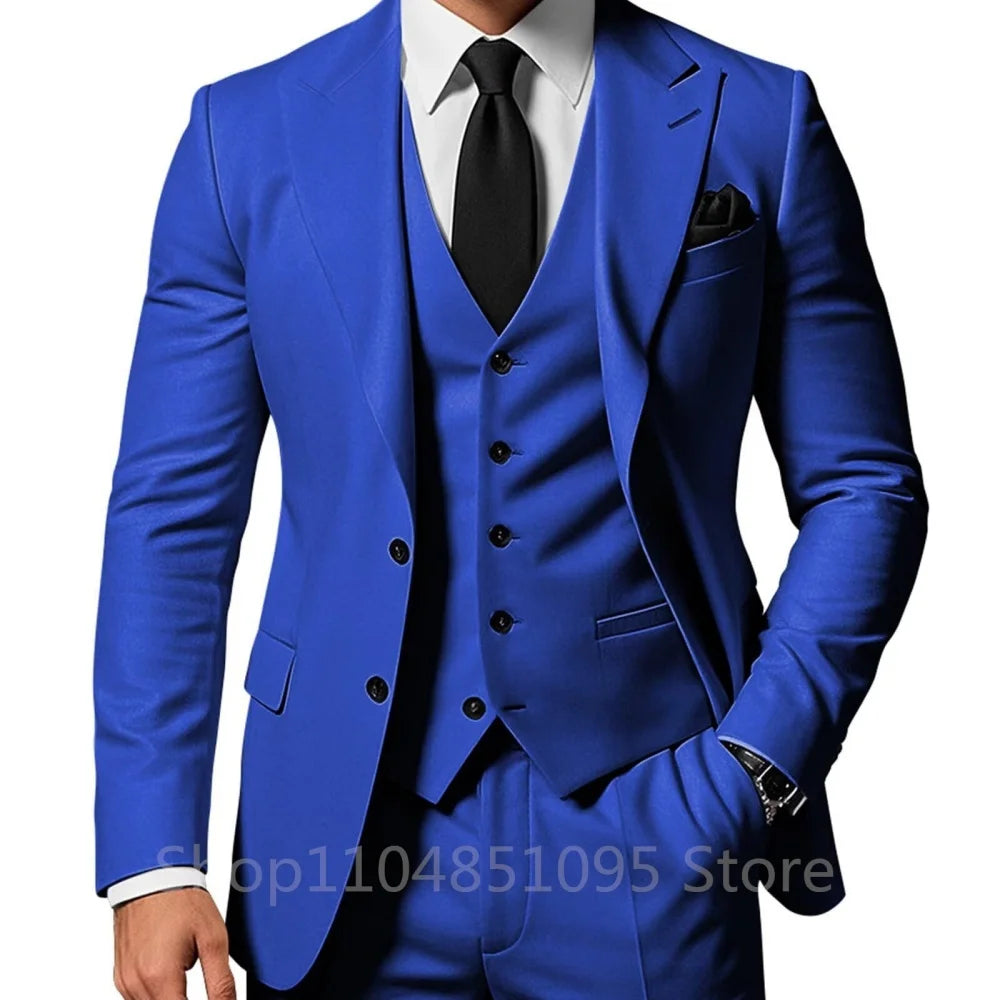 3 Piece Solid Wedding Men Suits Formal Groom Tuxedos Prom Party Male Suits Fashion Men Clothing Set Peak Lapel Jacket Pants Vest