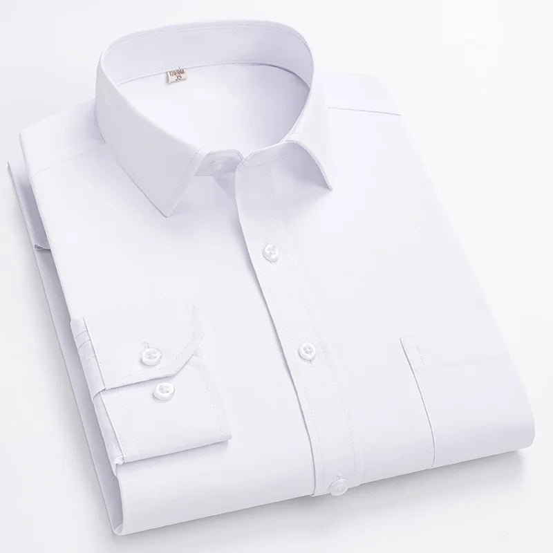 Men's Formal Shirt Long Sleeve  Solid Color Striped Pocket Fashion Business Office Professional Wear Social White Shirt