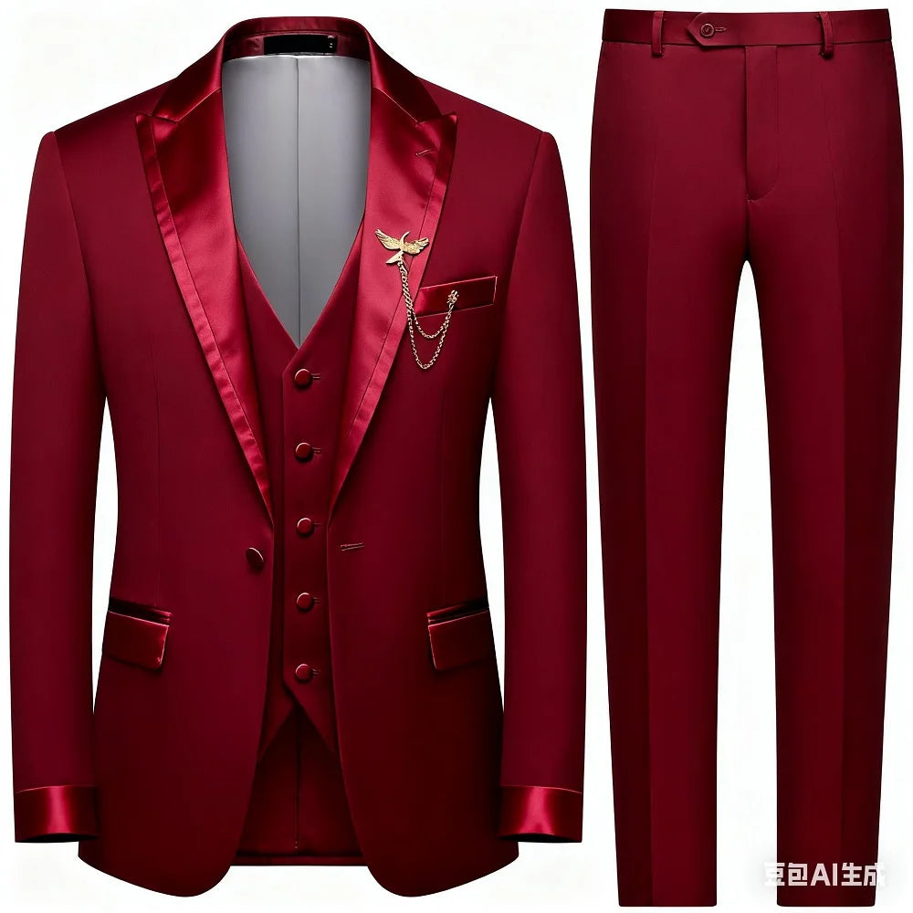 Men's Black 3-Piece Suit Slim Fit Elegant Formal Casual Ensemble Jacket Vest Pants Business Wedding Dance - Complete Outfit Set