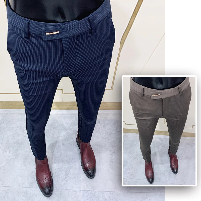 Striped Suit Elegant Office Business Slim Fit Dress Ankle Trousers