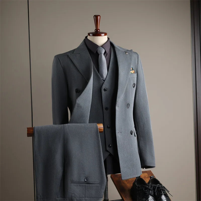 2026 Men's Black Slim Fit Business Suit Formal Suit Jacket & Pants Set for Office Work