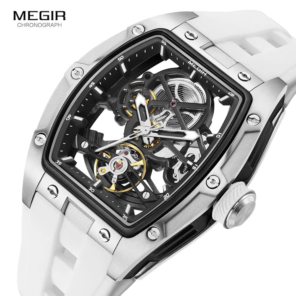 Automatic Mechanical Watch - Stainless Steel Skeleton Dial with Silicone Band