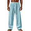 Men's Cotton Linen Casual Pants - Straight Leg Drawstring Trousers