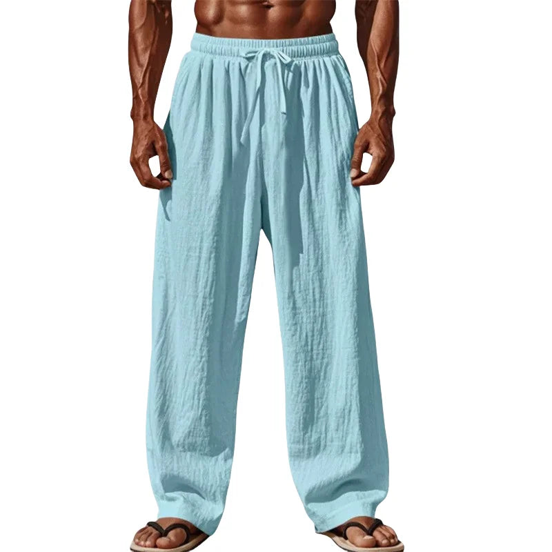 Men's Cotton Linen Casual Pants - Straight Leg Drawstring Trousers
