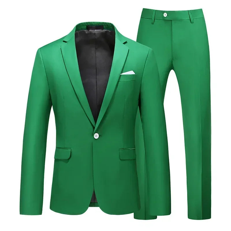 Men's Suits 2 PCS Sets Fashion Business Casual Formal Clothes Man Solid Slim Prom Party Blazer Coats+Trousers Sets Plus Size 6XL