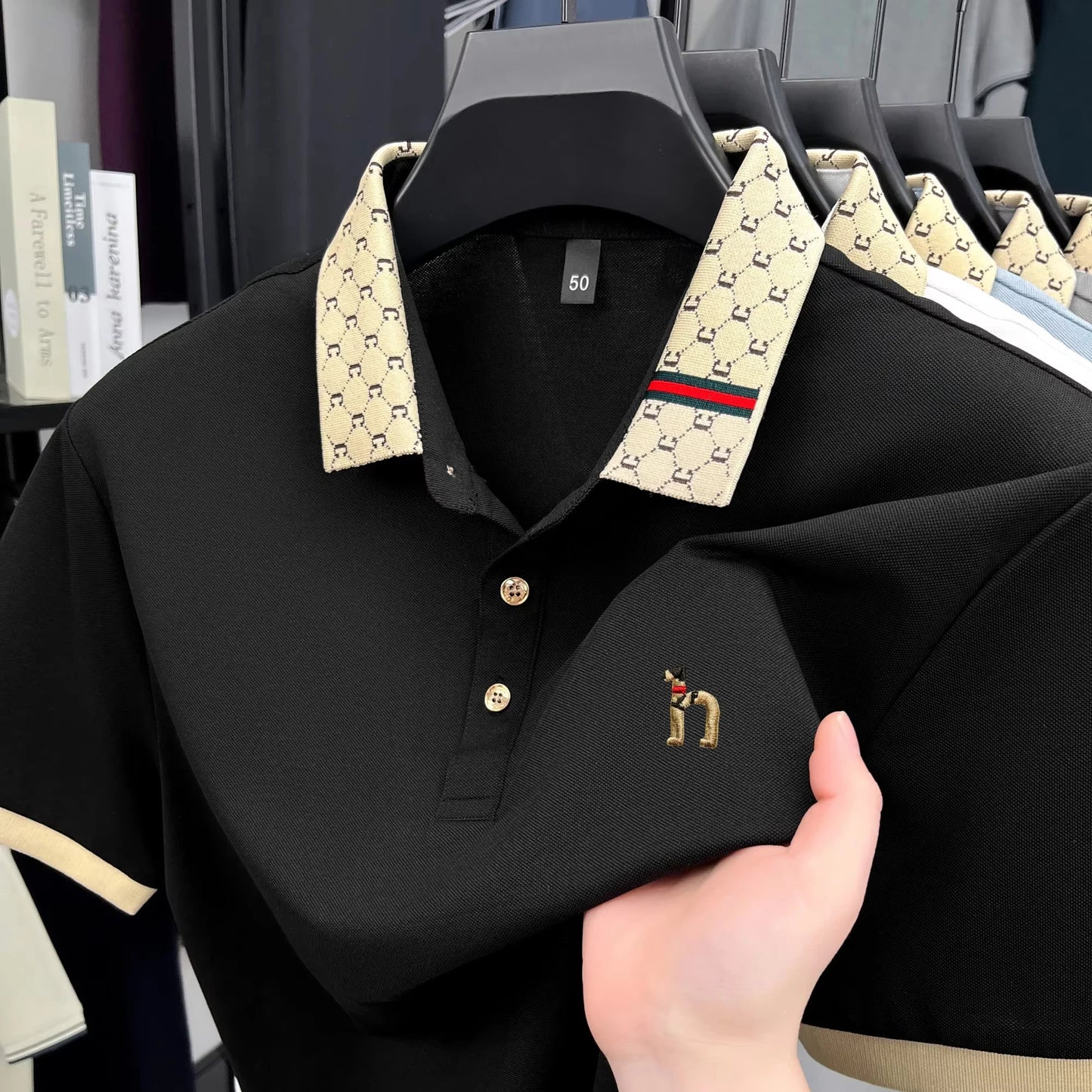 Summer New Luxury Men's Teddy Dog Pattern Design Embroidered Short Sleeve Golf Shirt Comfortable Pure Cotton Business Casual Top