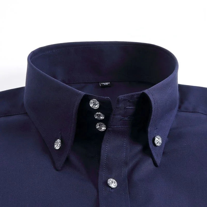 Men's Dress Shirts Non-ironing Formal Collar Shirt Fashion Korean Slim Solid Color Business Casual Shirt White Spring Autumn