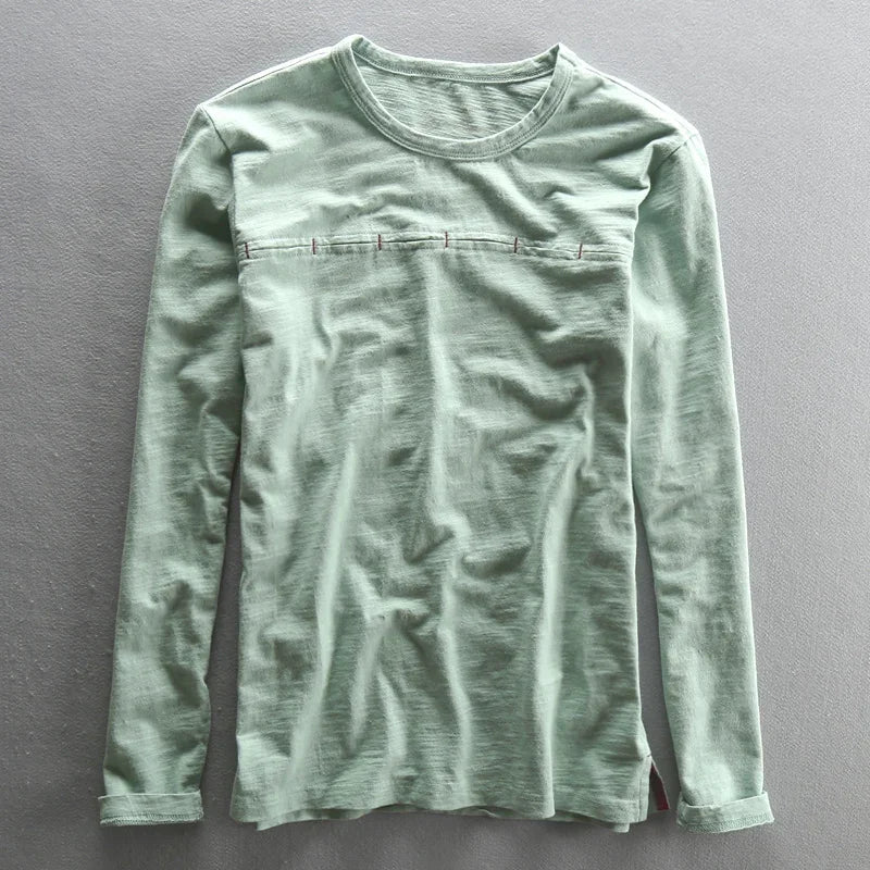 Long Sleeve T-Shirt for Men Casual Basic Cotton Solid Color O-Neck Pullover Tops
