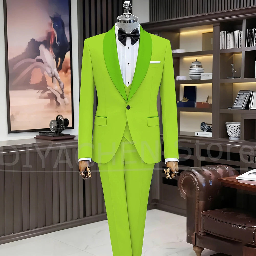 Black Suits for Men Elegant Shawl Lapel One Button Male Suit Slim (Jacket+Vest+Pants) Banquet Prom Wedding Party Tuxedo 3 Piece