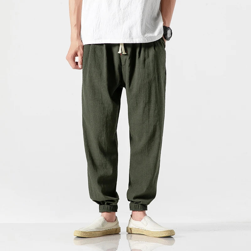 Men's Chinese Style Linen Harem Pants - Casual Summer Joggers
