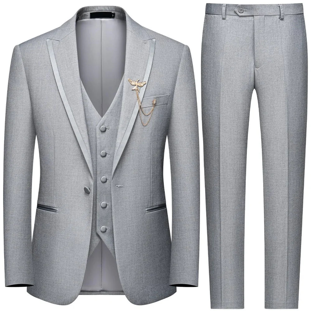 Men's 3-Piece Suit Slim Fit Elegant Formal Casual Ensemble Jacket Vest Pants Business Wedding Dance - Complete Outfit Set