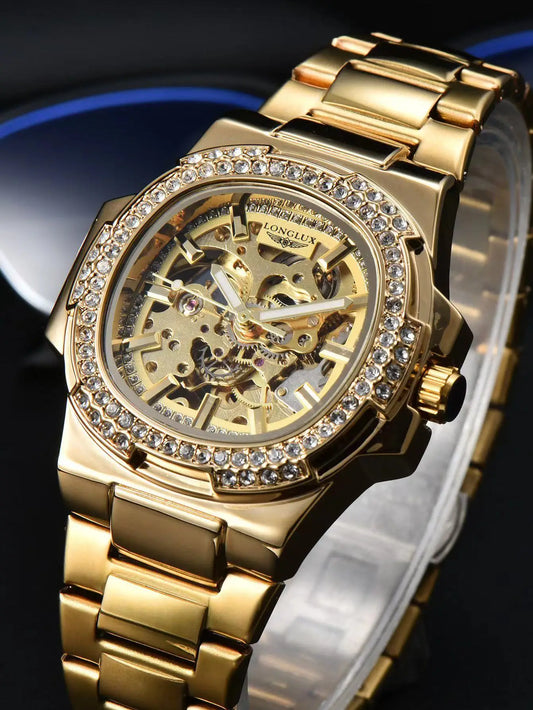 Luxury Automatic Mechanical Watch - Stainless Steel Skeleton Design with Luminous Display