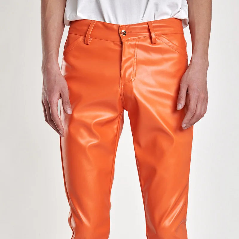 Men's Slim Fit Faux Leather Pants - Motorcycle Style Trousers