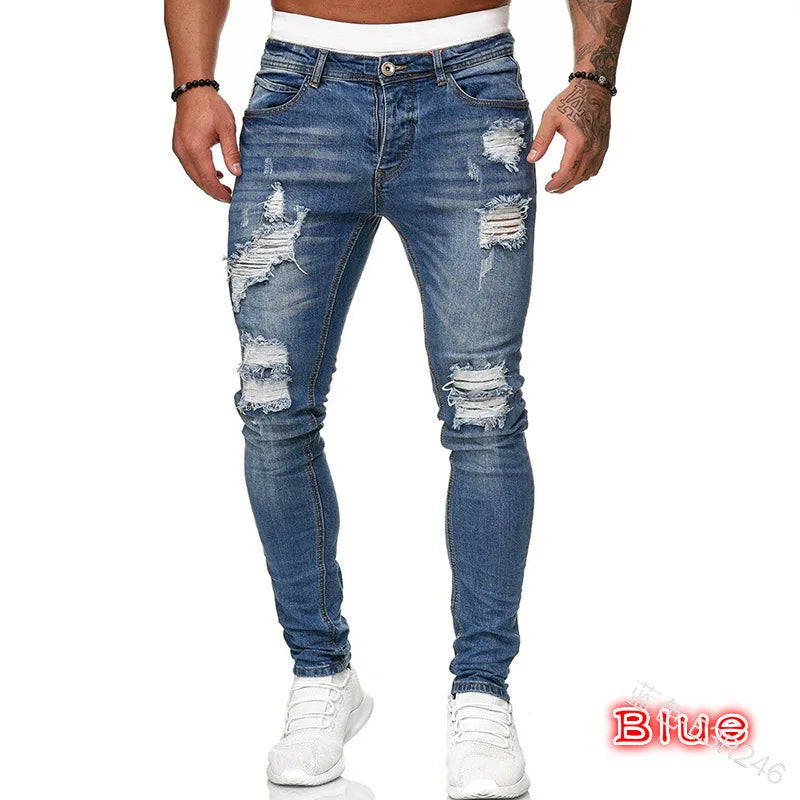 Men's Distressed Stretch Denim Jeans - Slim Fit Casual Pants