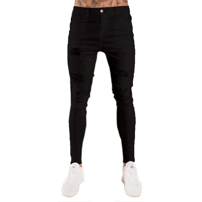 Men's Distressed Stretch Denim Jeans - Slim Fit Casual Pants