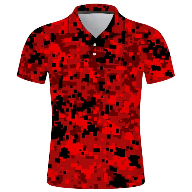 No Brand Casual Camo 3D Printed Polo Shirt For Men - Breathable Polyester Streetwear Polo Top