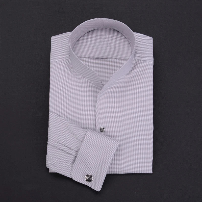 Men's Long Sleeve French Stand Collar Business Casual Spring and Autumn Shirt