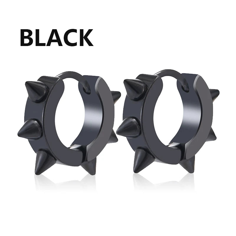 Urban Edge Punk Black Stainless Steel Stud Earrings For Men And Women - Minimalist Street Style For Hip Hop Gothic Looks