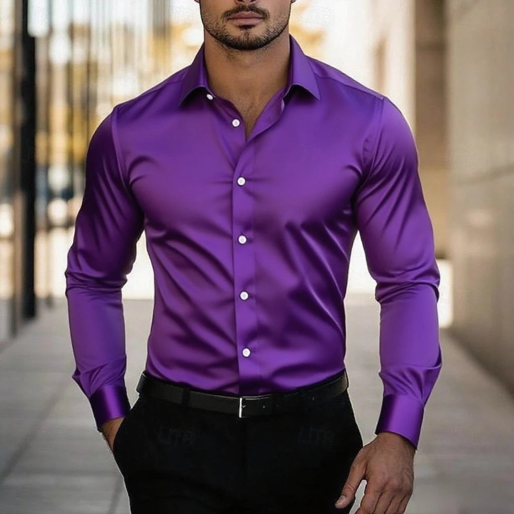 Men's everyday formal casual shirts homecoming standard fit long sleeve shirts lapel summer solid color tops fast shipping