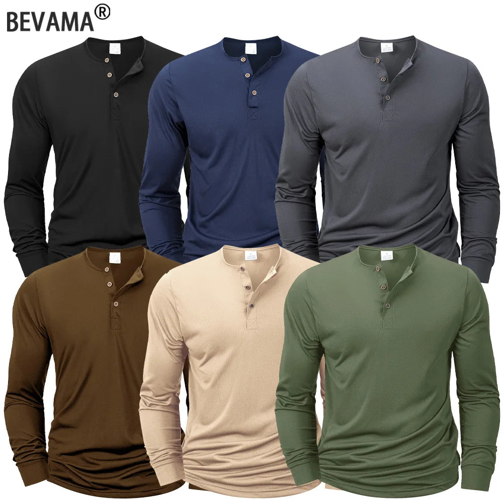 Men's Long Sleeve Henley Neck T-Shirt Slim Fit Cozy Top