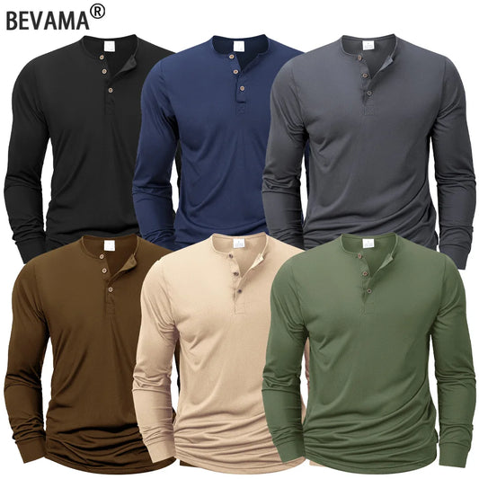 Men's Long Sleeve Henley Neck T-Shirt Slim Fit Cozy Top