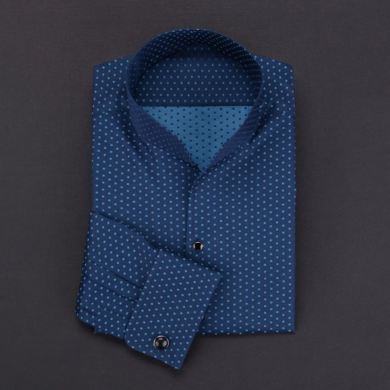 Men's Long Sleeve French Stand Collar Business Casual Spring and Autumn Shirt
