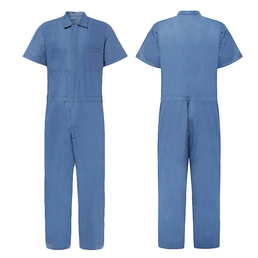 Men's Casual Zipper Jumpsuit - Short Sleeve Work Overalls