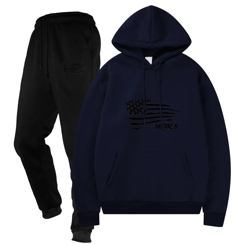 Men's Sweat Suit Sportswear Casual Two - Piece Tracksuit Set Top and Pants Male Streetwear Sporting Suits