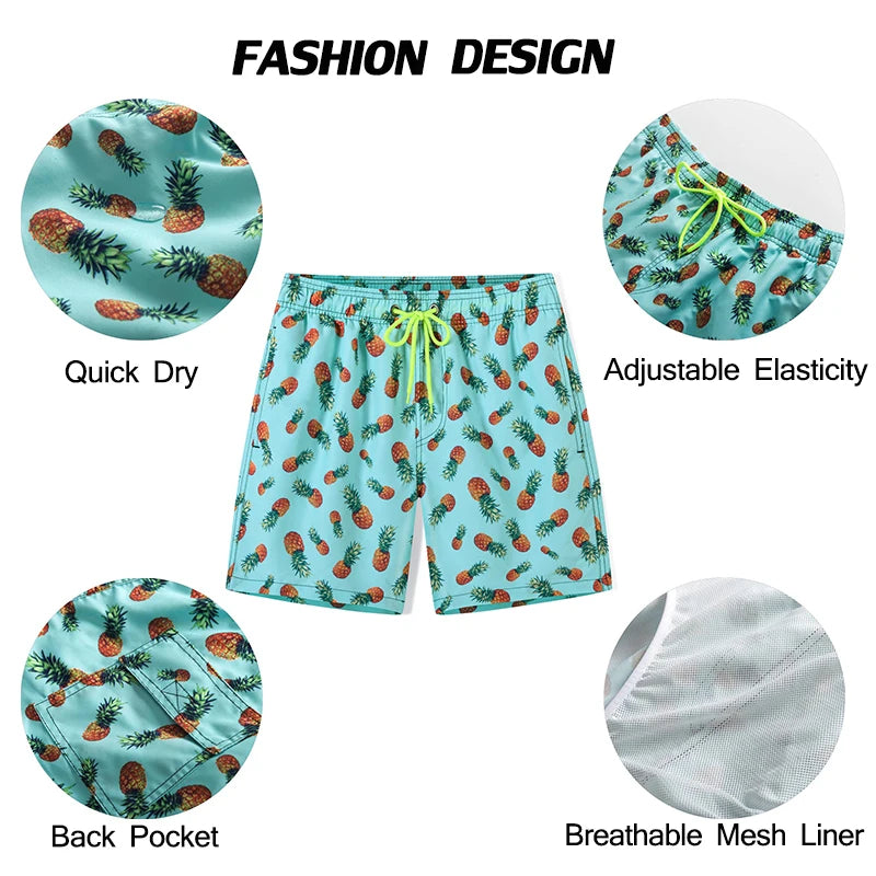 Men's Quick-Dry Beach Shorts with Mesh Liner - Polyester Swim Trunks