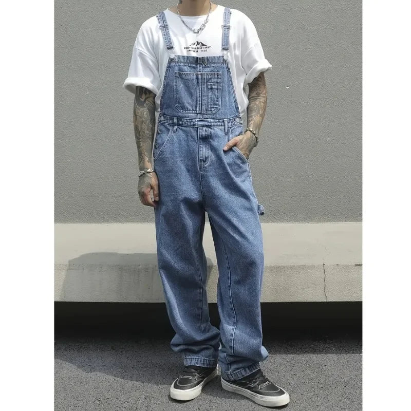 Men's Denim Overalls - Multi-Pocket Work Jumpsuit