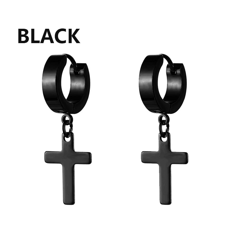 Urban Edge Punk Black Stainless Steel Stud Earrings For Men And Women - Minimalist Street Style For Hip Hop Gothic Looks