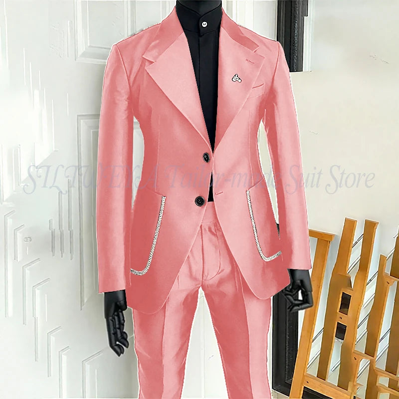 Men's 2 Piece Suit Blazer Pants Single Breasted Daily Work Business Casual Party Traje De Hombre Elegante