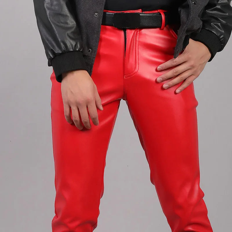 Men's Slim Fit Faux Leather Pants - Motorcycle Style Trousers
