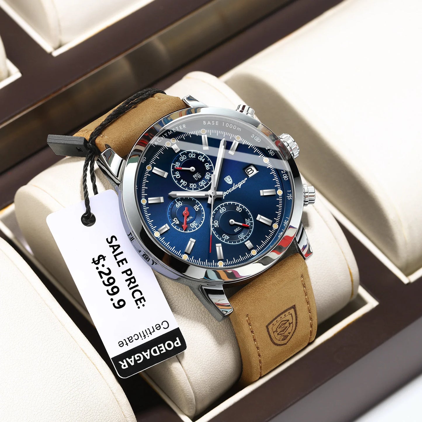 Luxury Men's Chronograph Watch - Waterproof Leather Quartz Timepiece